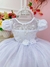 Vestido Infantil Branco Damas C/ Renda e Aplique de Flores (4531BC) - comprar online