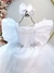 Vestido Infantil Branco C/ Broche Prata Babados Damas Festa (3386BC) - comprar online