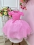 Vestido Infantil Rosa Chiclete Renda Damas C/ Pérolas e Tiara (1062RP)