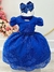 Vestido Infantil Azul Royal C/ Renda Realeza Cinto de Pérolas (1100AK)