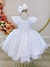 Vestido Infantil Branco Busto Nervura C/ Strass Festas (0001BC)