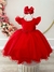 Vestido Infantil Vermelho Busto Plissado C/ Pérolas Festas (0018VM)