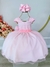 Vestido Infantil Rosa Saia Organza e Busto C/ Strass Luxo (1691RS)