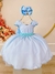 Vestido Infantil Azul Saia Organza e Busto C/ Strass Luxo (1691AZ)