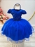 Vestido Infantil Azul Royal C/ Renda Metalizada C/ Tiara (1054AY)