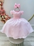 Vestido Infantil Rosa Bebê C/ Busto Tule e Aplique de Flores (3602RS)