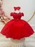 Vestido Infantil Vermelho C/ Busto Tule e Aplique de Flores (3602VM)