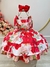 Vestido Infantil Vermelho Florido Luxo C/ Cinto de Pérolas (1748VR)