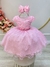 Vestido Infantil Rosa Saia C/ Glitter e Apliques de Flores (1304RS)