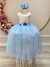 Vestido Infantil Off White Saia Azul Claro C/ Renda e Broche (4578AZ)