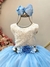 Vestido Infantil Off White Saia Azul Claro C/ Renda e Broche (4578AZ) - comprar online