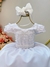 Vestido Infantil Branco Busto C/ Apliques de Flores Renda (0500BR) - comprar online