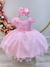 Vestido Infantil Rosa Claro Saia C/ Glitter e Apliques Flores (1305RS)