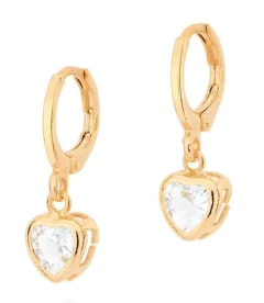 Argola click com pingente de coração cristal banho de ouro 18k - comprar online