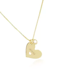Colar de coração escrito Amor banho de ouro 18k