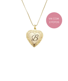 Colar relicário Afeto de coração com gravação a laser banho de ouro - comprar online