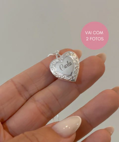 Colar relicário Afeto de coração com gravação a laser banho de prata - comprar online
