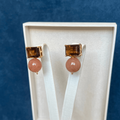Brinco Jade Caramelo e Cristal Fumê