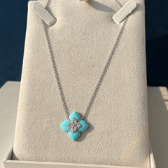 Colar Flor Prata 925 Turquesa