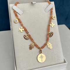Colar Jade Caramelo Pingentes Patuás - Be lure
