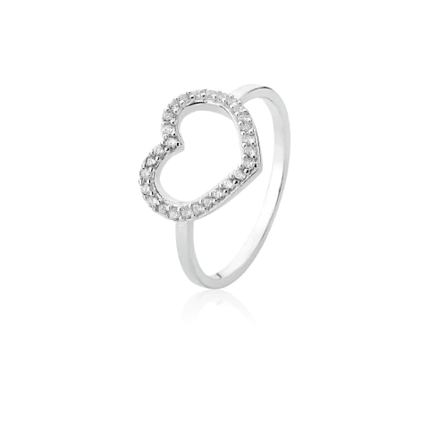 Anel Coração Vazado e Cravejado em Prata