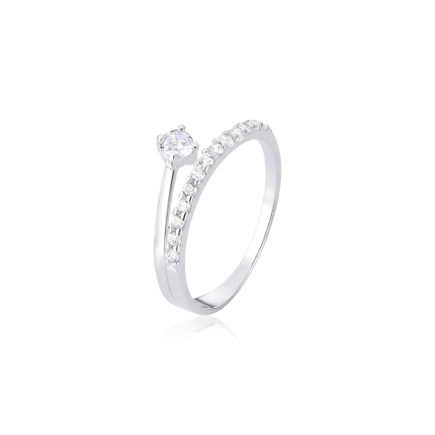 Anel Fileira Cravejada e Pedra em Prata