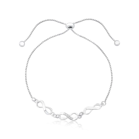 Pulseira 3 Infinitos Fundição Liso e Cravejado No Meio V19 com Regulador em Prata