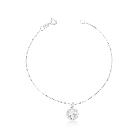 Pulseira Veneziana com Pingente São Bento em Prata