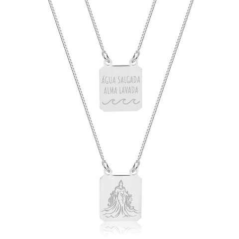 Escapulário com Escrita "Água Salgada Alma Lavada" em Prata