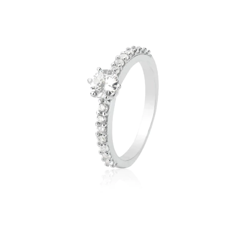 Anel Solitário Cravejado em Prata