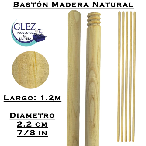 1 Bastón de Madera Natural Premium 7/8 Rosca Mexicana