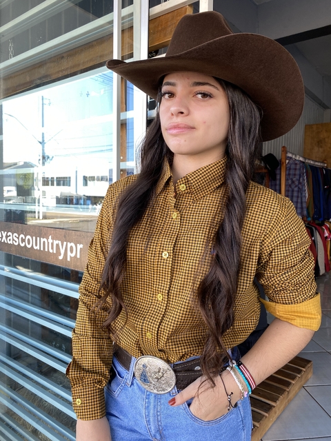 CAMISETE FEM. XADREZ- CARAMELO