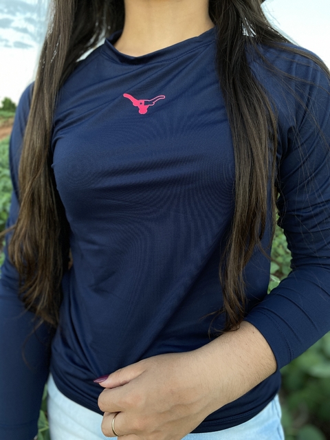 CAMISETA FEM. UV50+ M. LONGA FOR TEXAS - AZUL MARINHO