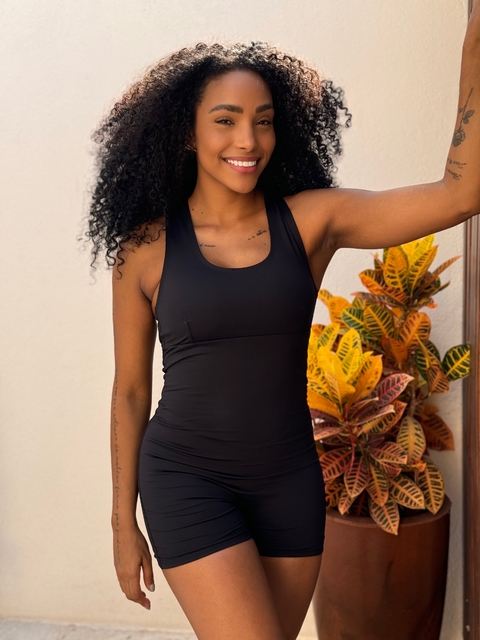 Sahara MaiÃ´ Com Saia Longa Maiô Shortinho Para Hidroginástica Preto