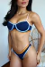 Biquíni Meia Taça Helena Retrô Tricolor Azul com Crochê e Calcinha Asa delta Fio Duplo - Mineiroca Beach Wear