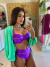 Biquíni Meia Taça Mia Roxo com Verde + Calcinha Hot Pant