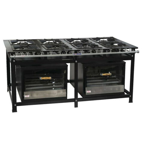 Fogão Industrial 8 Bocas 30x30 com 2 Fornos Tampa de Vidro Cristalaço