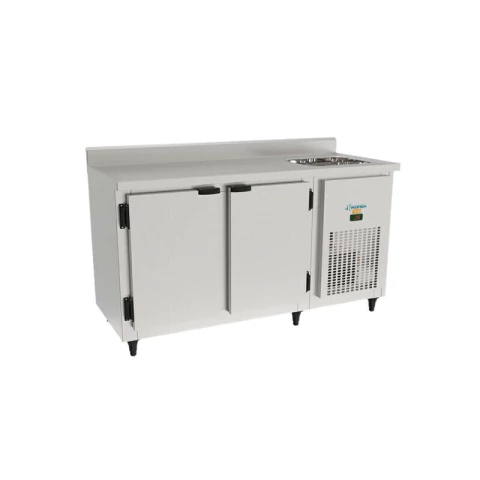 Balcão Encosto Refrigerado Inox Escovado com Pia Direita 1,50m KBSP150DP Kofisa