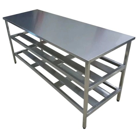Mesa Aço Inox 2 Prateleiras Fenestradas 150x60x90 Gastromixx
