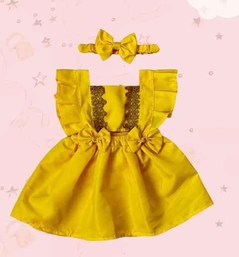 Romper Saia Amarelo com Rendas