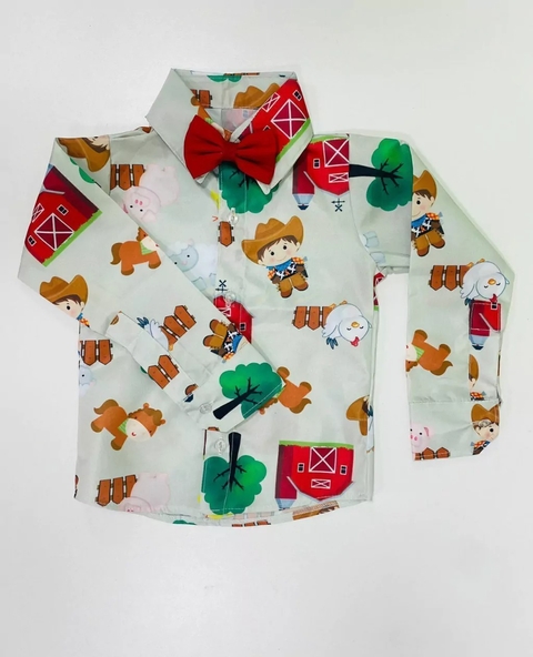 Camisa manga longa Infantil Fazendinha + Gravata
