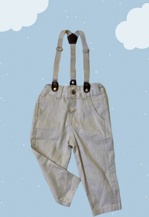 Calça Infantil Bege com Suspensório