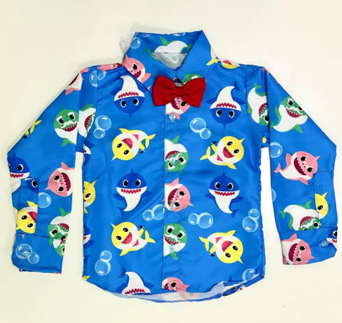 Camisa manga longa Baby Shark ( Bebê tubarão ) + Gravata Infantil