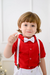 Imagem do Conjunto Infantil Camisa Vermelha + Gravata + Bermuda Branca e Suspensório
