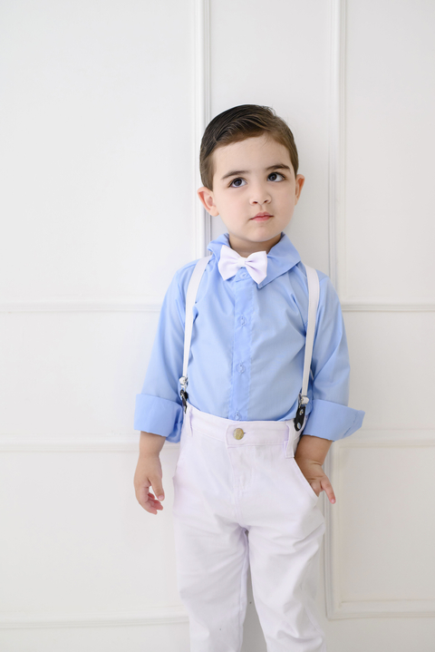Conjunto Infantil Camisa Manga longa + Gravata+ Calça e Suspensório