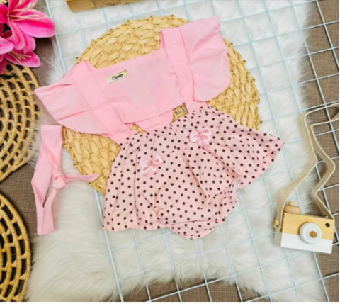 Romper Rosa claro com Poa