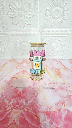 VASO DE VIDRIO CON TAPA DE BAMBU Y PAJITA DE VIDRIO MAMÁ - comprar en línea