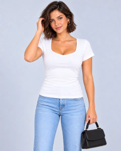 Remera Mujer Cuello Espejo Manga Corta Modal Basica Dama - comprar online