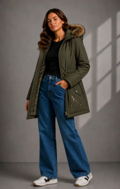 Campera Parka Mujer Abrigada Larga Con Capucha Piel Moda en internet