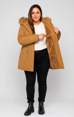Imagen de Campera Parka Mujer Talles Especiales Con Capucha Piel Moda